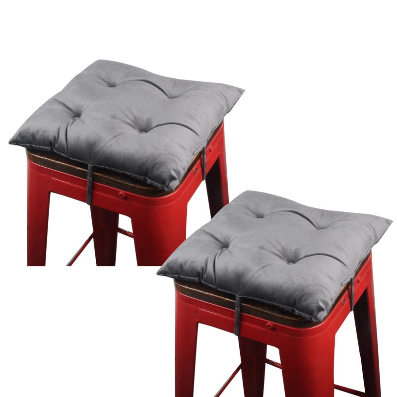 Augld 2 Pack Bar Stool Cushion Small Kids Chair Pad with Ties Square 14â€x14â€x2 Grey - Image 1